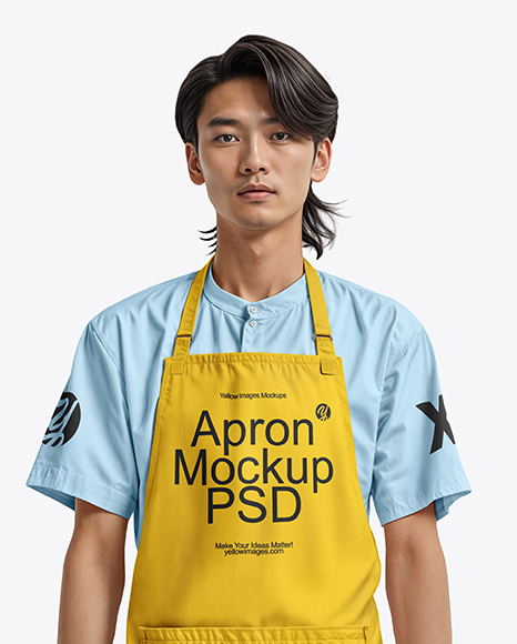 Asian Man Wearing Apron and Mandarin Neck Shirt Mockup