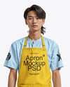 Asian Man Wearing Apron and Mandarin Neck Shirt Mockup