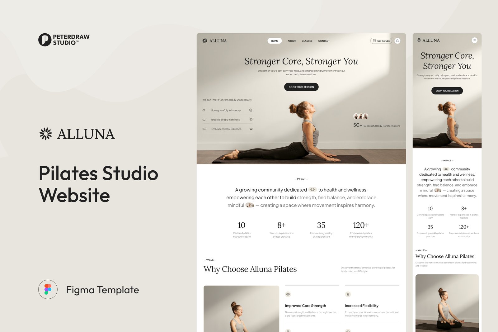 Alluna - Pilates Studio Website UI Figma Template