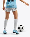 Female Soccer Player Wearing Jersey and Shorts Mockup