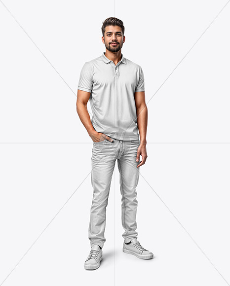 Man Wearing Polo Shirt and Jeans Mockup