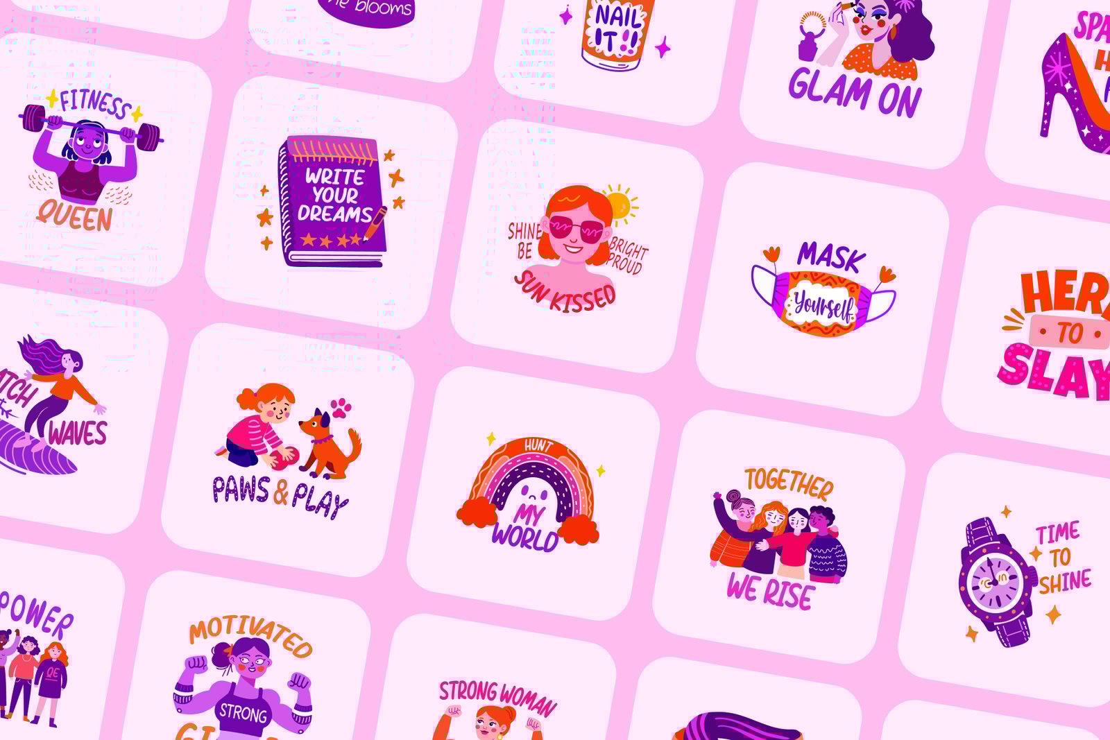 Flat Cute Girly Stickers Set