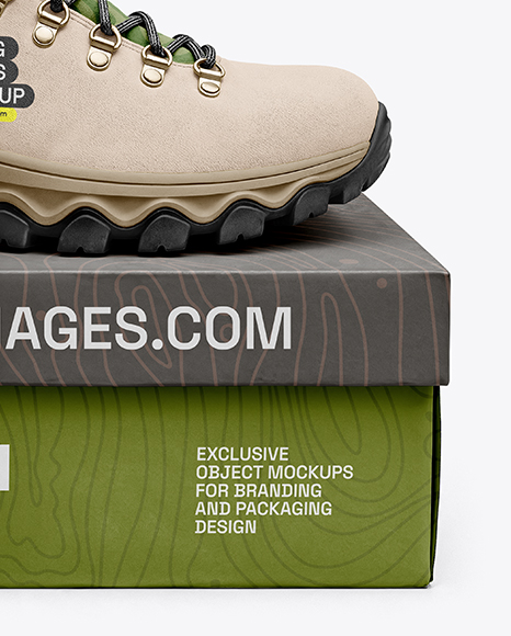 Hiking Boot on Shoe Box Mockup