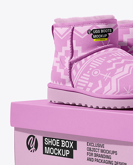 Pair of Women's UGG Boots with Shoe Box Mockup