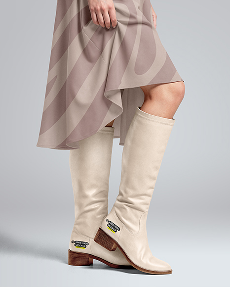 Pair of High-Knee Boots on Women's Legs with Skirt Mockup