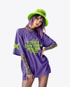 Young Alt Girl Wearing Oversized T-Shirt & Bucket Hat Mockup