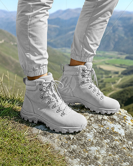 Pair of Hiking Boots on Woman's Legs Mockup