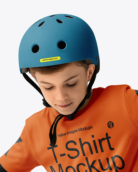 Boy Wearing T-Shirt and Shorts with Skateboard Mockup