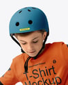 Boy Wearing T-Shirt and Shorts with Skateboard Mockup