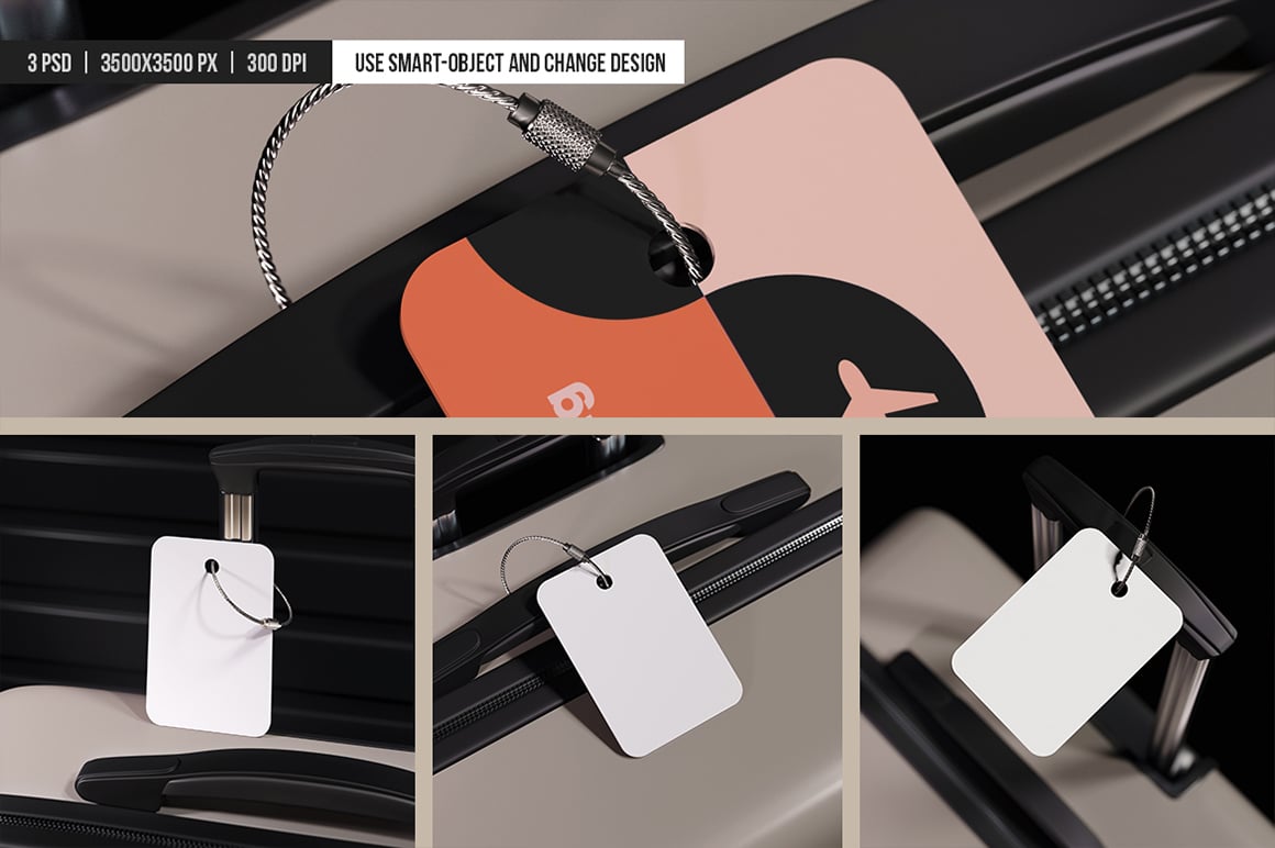 Luggage Tag Attached to the Suitcase with Cable Loop Mockup