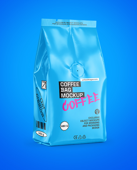 Glossy Coffee Bag Mockup – Half Side view