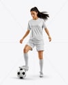 Woman Wearing Soccer Jersey and Shorts Mockup