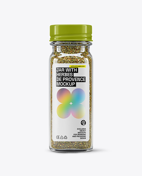 Square Glass Jar with Herbes de Provence Mockup