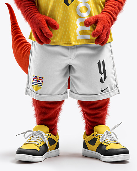 Sports Mascot Red Raptor Wearing a T-Shirt and Shorts Mockup