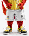 Sports Mascot Red Raptor Wearing a T-Shirt and Shorts Mockup