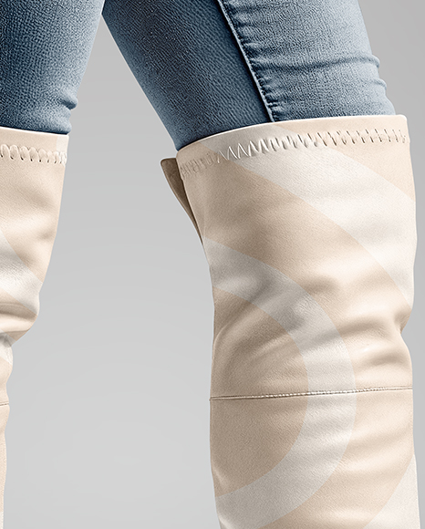 Pair of Over-The-Knee Boots on Women's Legs with Jeans Mockup