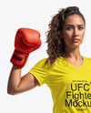 Female UFC Fighter Wearing T-Shirt & Shorts Mockup