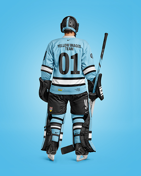 Man Wearing Ice Hockey Goalkeeper Kit Mockup