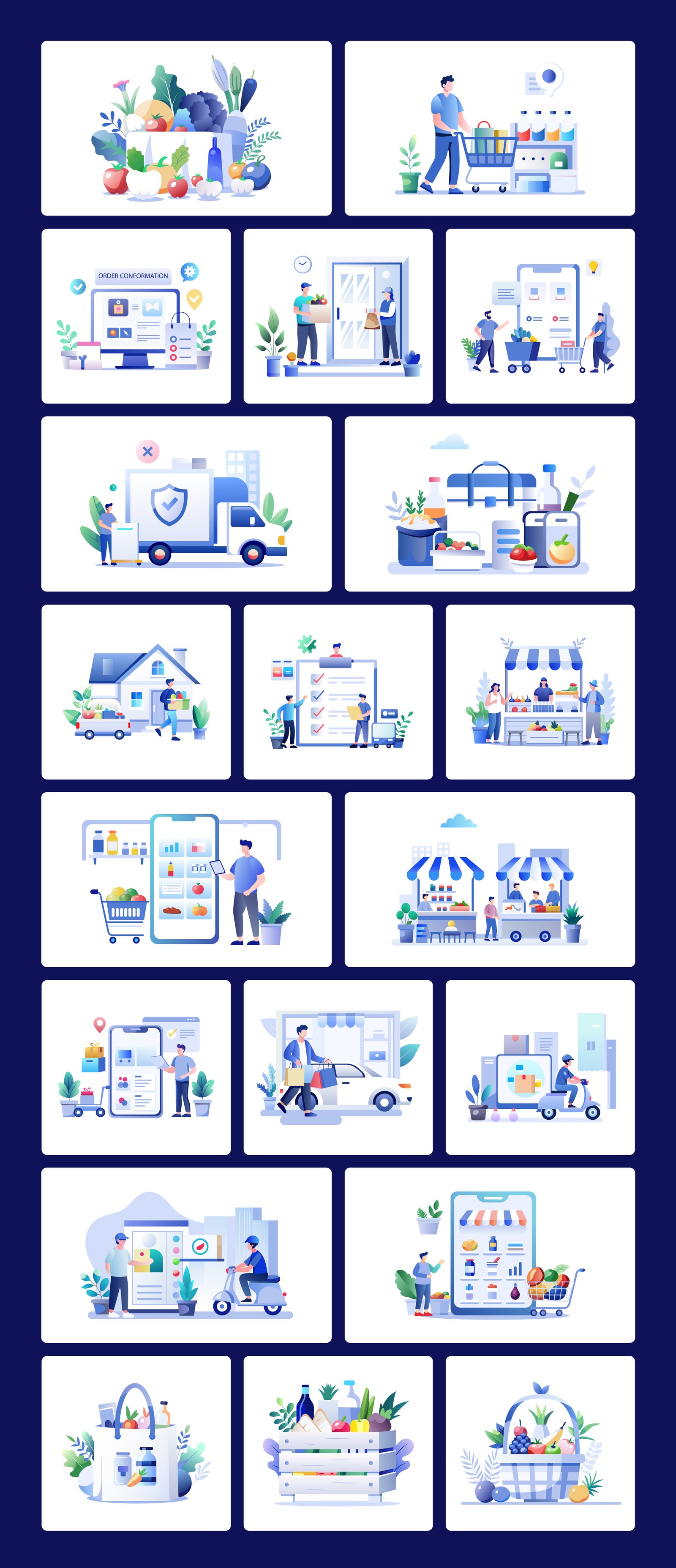 Grocery Shopping Illustrations