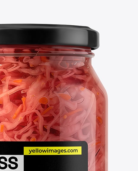 Glass Jar with Red Cabbage Sauerkraut Mockup