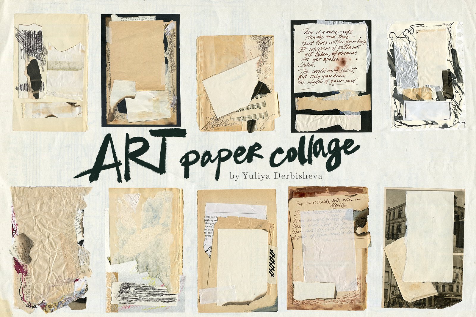 Art Paper collage Vintage &amp; Modern Overlay Textures, Torn, ripped, cutout elements scraps
