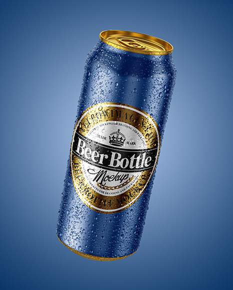 500ml Aluminium Can With Water Drops Mockup