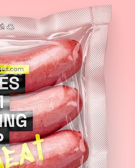Transparent Clear Plastic Flow-Pack with Sausages Mockup