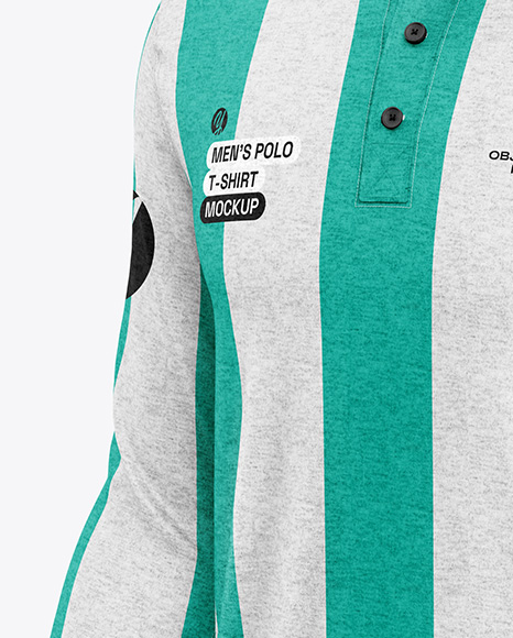 Men's Heather Long Sleeve Polo Shirt Mockup - Half Side View