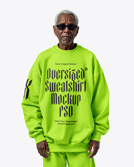 Elderly Black Man Wearing Oversize Sweatshirt and Sweatpants Mockup - Blank sweatshirt mockup