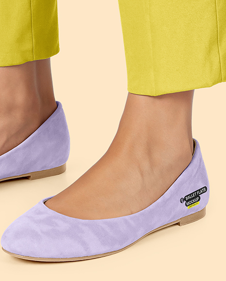 Pair of Suede Ballet Flats on Woman's Legs Mockup