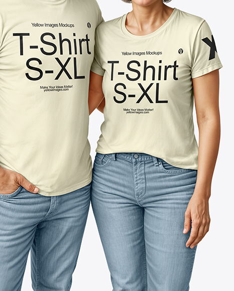 Senior Couple Wearing T-shirt and Jeans Mockup