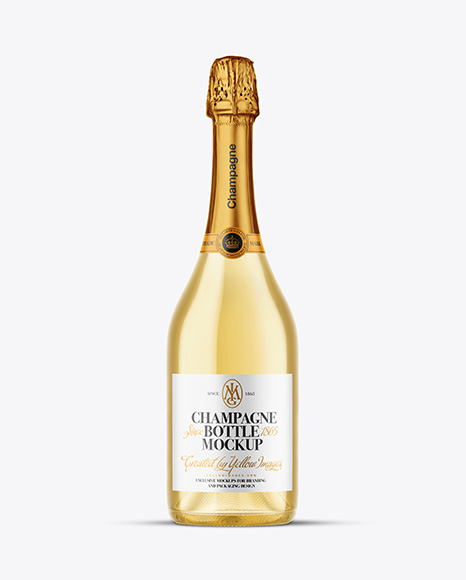 Clear Glass White Champagne Bottle Mockup