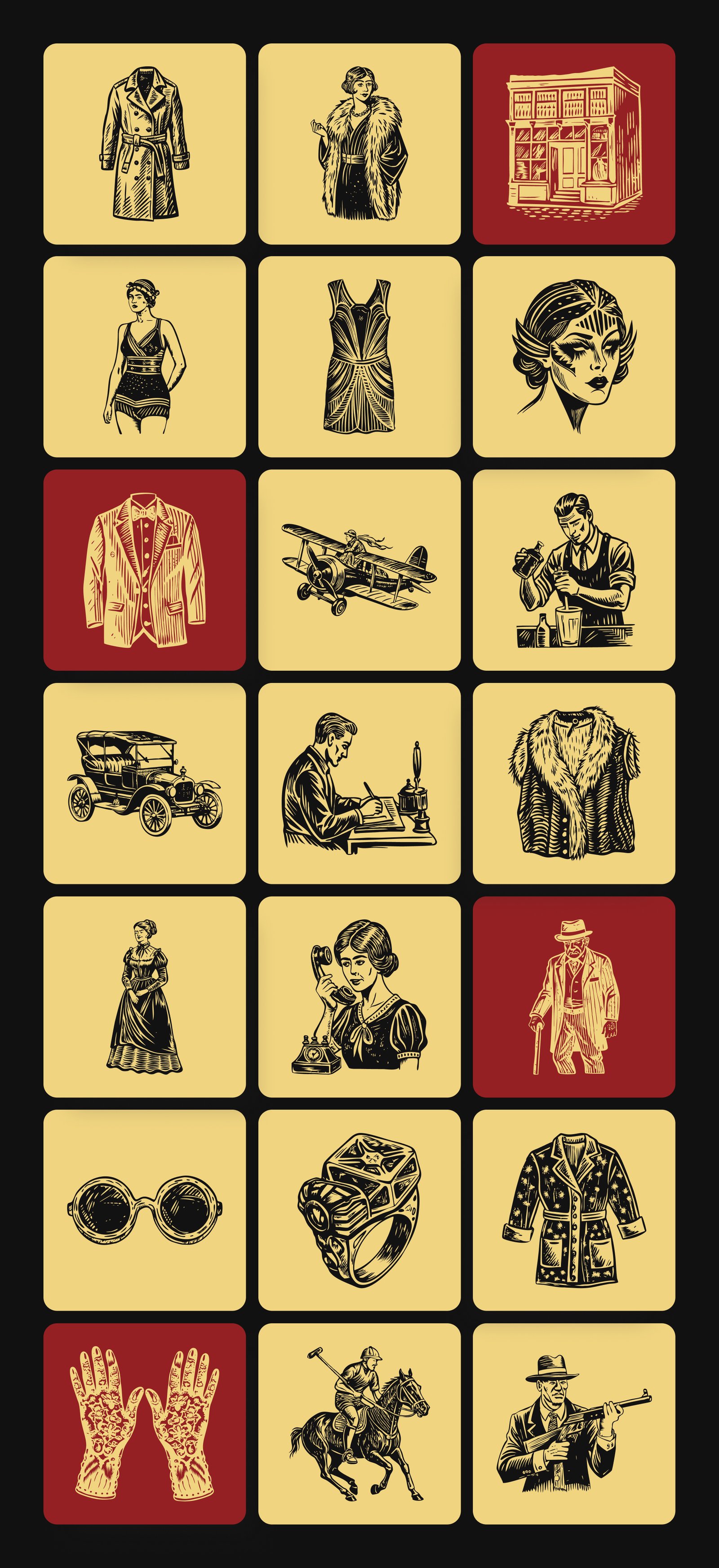 Vintage 20s Style Illustrations Set