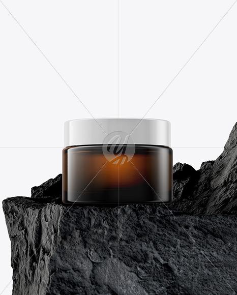 Amber Cosmetic Jar on the Rock Mockup