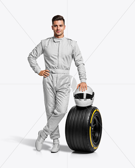 Man Wearing Racing Kit With Helmet Mockup