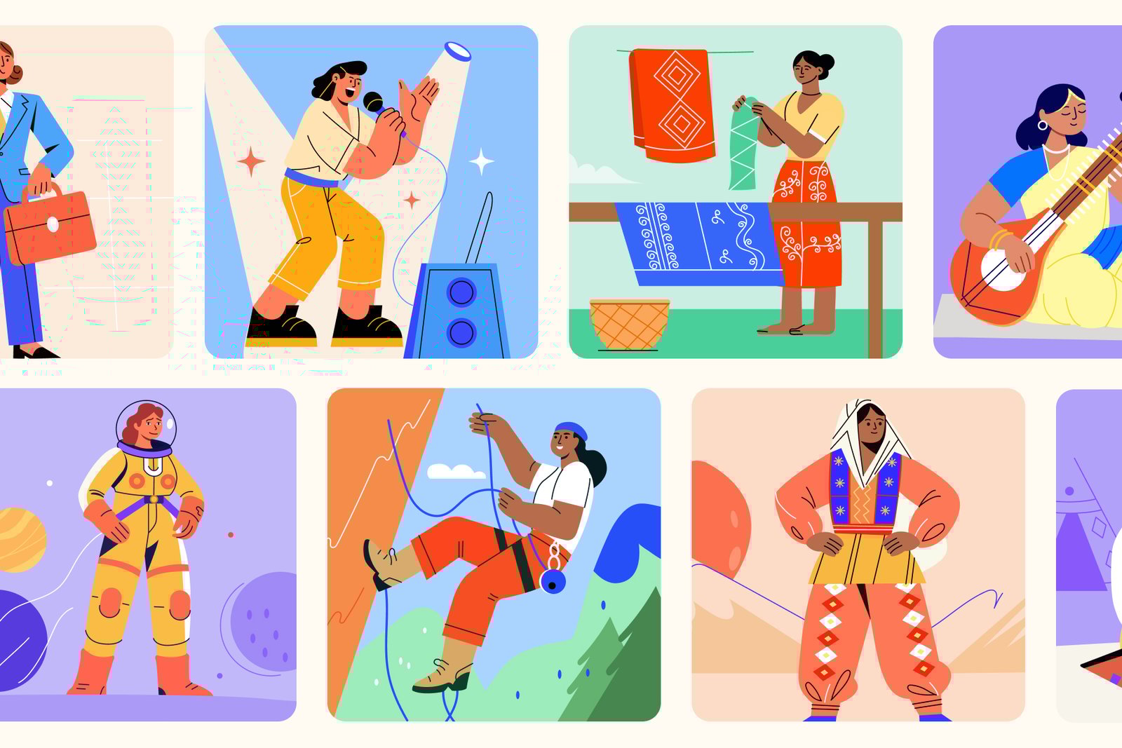women ethnicities flat icons