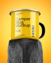 Camper Mug on Burnt Wood Mockup