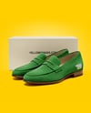 Pair of Suede Loafers with Shoe Box Mockup