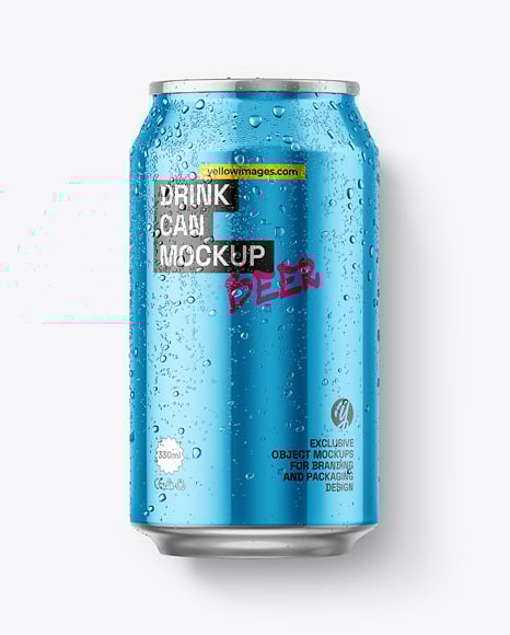 330ml Metallic Aluminium Can with Condensation Mockup