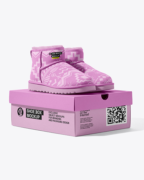 Pair of Women's UGG Boots with Shoe Box Mockup - Shoe mockups