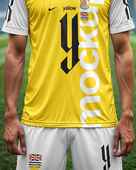 Soccer Player Wearing a Jersey and Shorts at the Stadium Mockup
