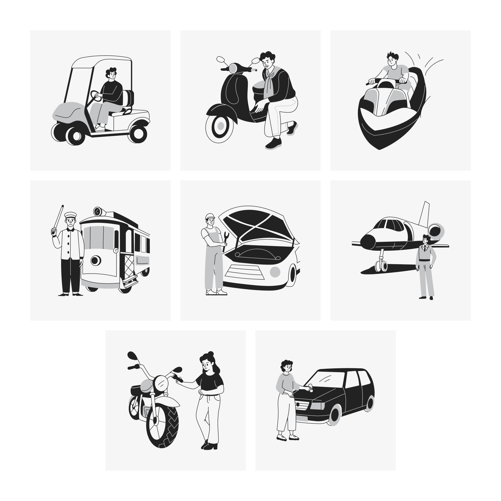 Vehicle Illustration Art Set