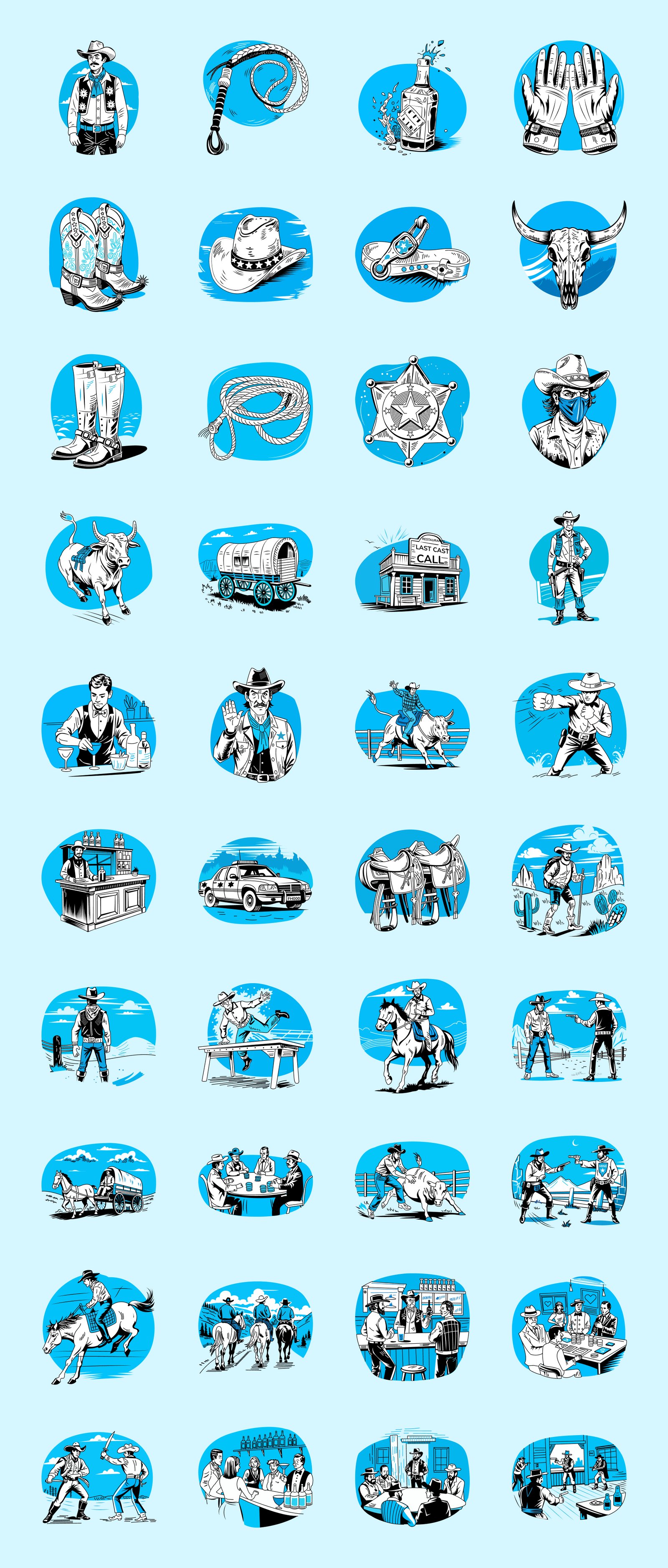 Cowboy Vector Illustration Set