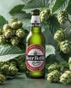 Beer Bottle Surrounded by Hops Branches Mockup