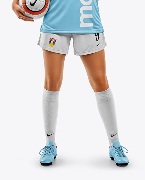 Woman Wearing Soccer Jersey and Shorts Mockup