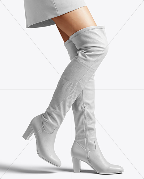 Pair of Over-The-Knee Boots on Women's Legs with Skirt Mockup