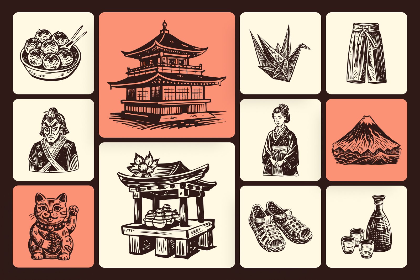 Vintage Japan Art Icon Set
