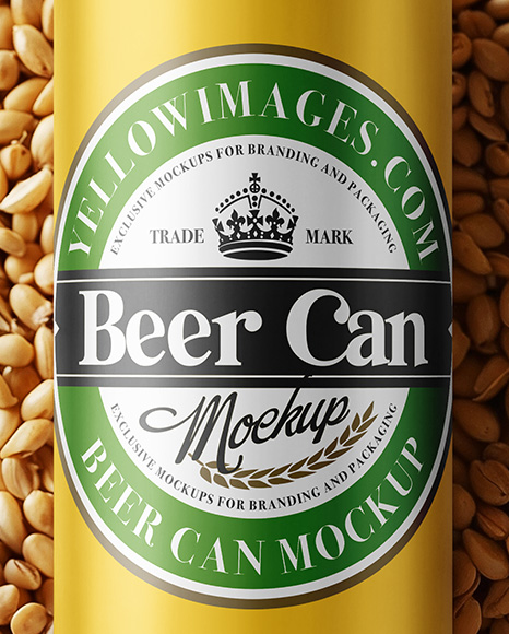 Beer Can on Wheat Grains Background Mockup
