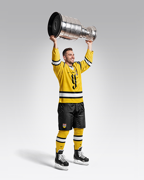 Ice Hockey Player with Stanley Cup Mockup