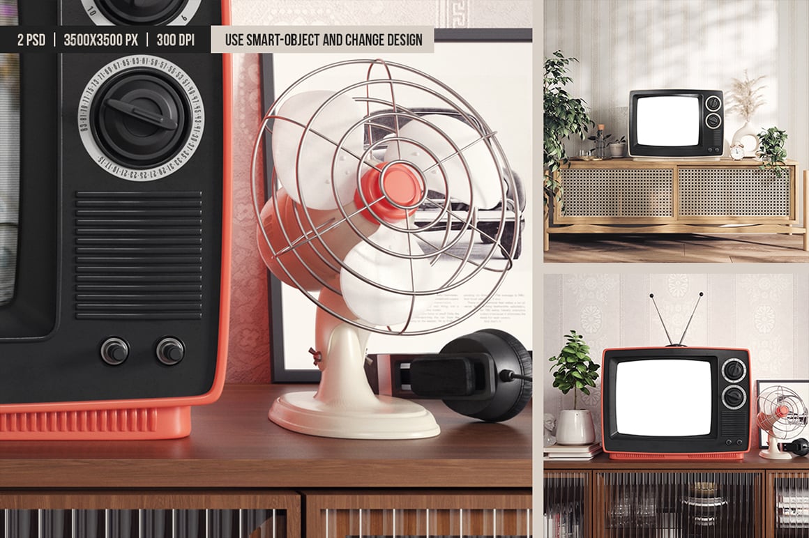 Old TV Screen In The Interior Mockup